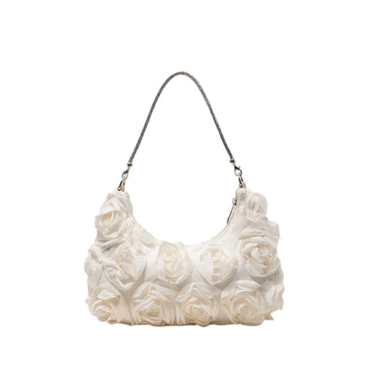 Women Rose Flower Shoulder Bag | Luxury Handbag | Evening Bag Cream