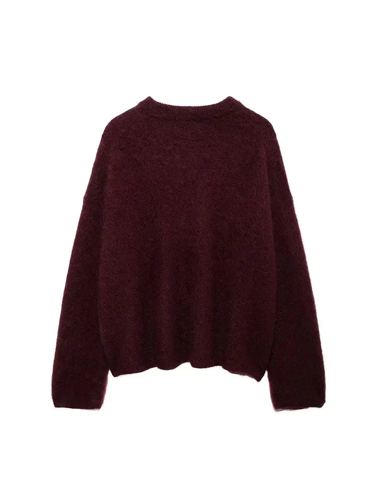 Women Burgundy Loose Pullover | Oversized Sweater