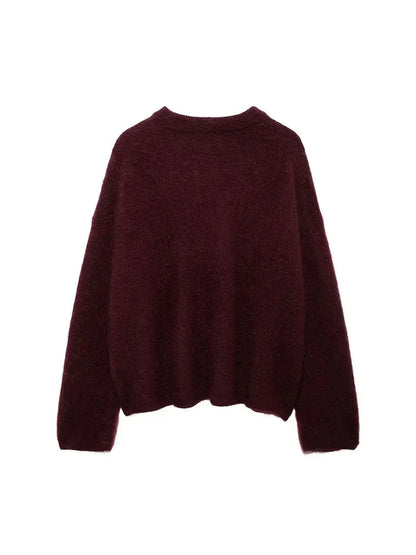 Women Burgundy Loose Pullover | Oversized Sweater