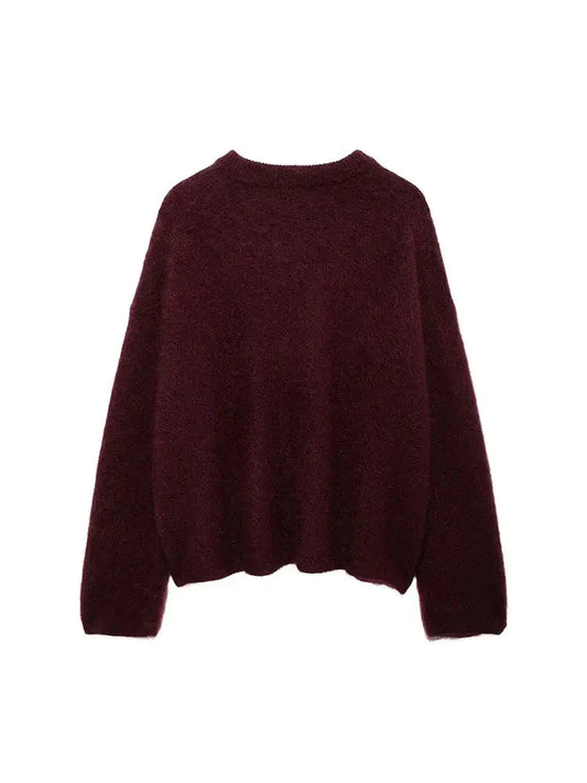 Women Burgundy Loose Pullover | Oversized Sweater