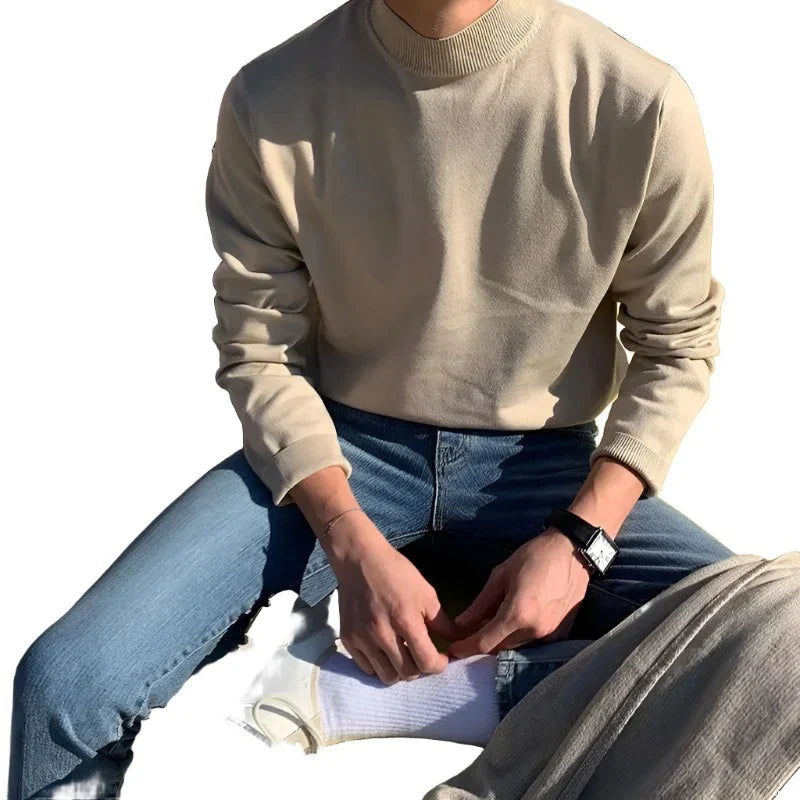Men Plain Half Turtleneck | Long Sleeve Turtleneck | Winter Casual Sweater Pullover Apricot