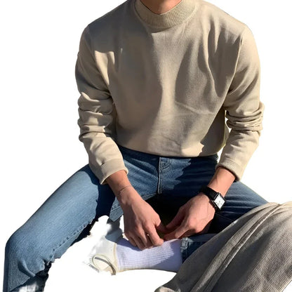 Men Plain Half Turtleneck | Long Sleeve Turtleneck | Winter Casual Sweater Pullover Apricot