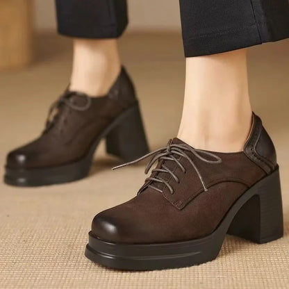 Delphine | Women's Lace Up Block Heel Oxfords Platform High Heels