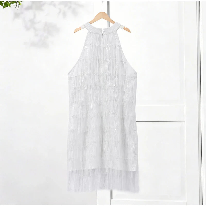 Women Sequin Halter Dress | Tassel | Sleeveless | Backless | Mini Fringed Dress