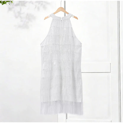 Women Sequin Halter Dress | Tassel | Sleeveless | Backless | Mini Fringed Dress