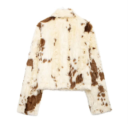 Women Thick Warm Animal Print Short Fur Jacket