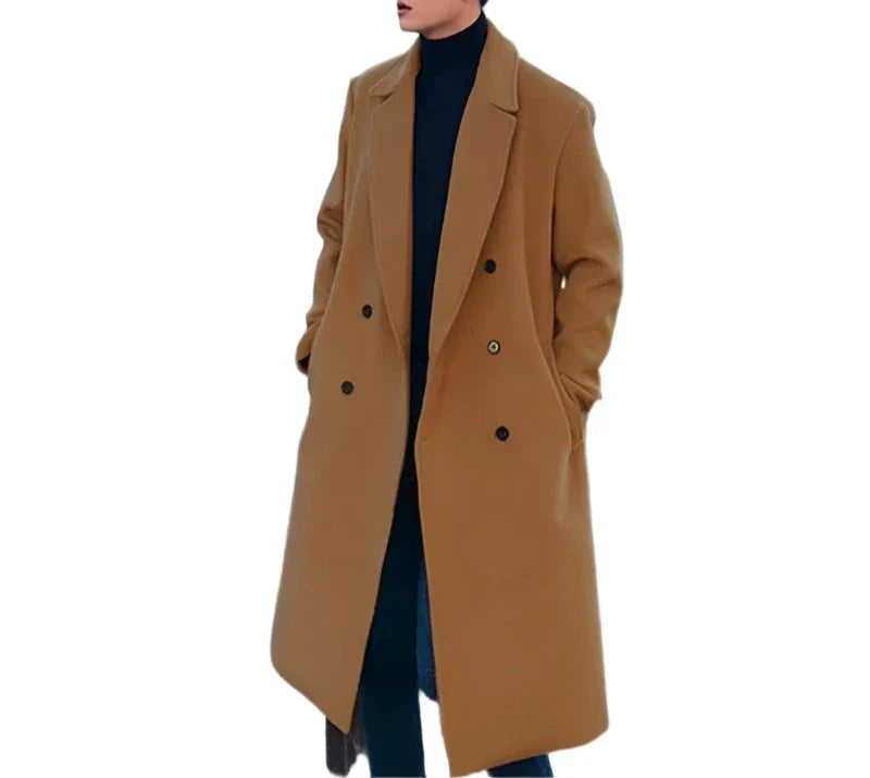 Men Warm Wool Coat | Long Trench Coat | Casual Double-Breasted Jackets