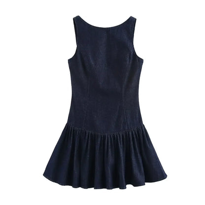 Women Denim Dress | Backless Mini Dress | Evening Dress blue