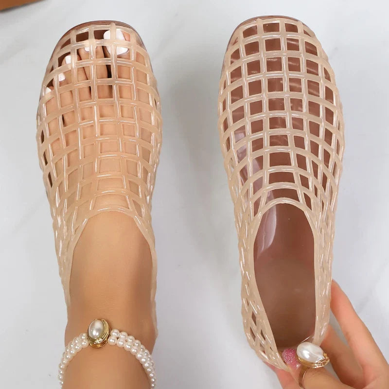 Women Lattice Jelly Shoes | Open-Toe Mesh Crystal Sandals | Summer | Beach Jelly Shoes