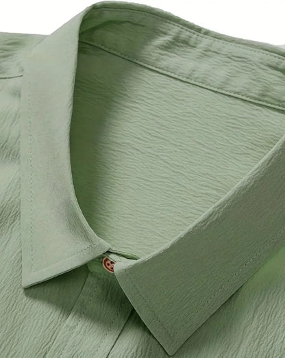 Men Cotton Wrinkle Textured Button Down Shirt | Casual Beach Hawaiian Summer Shirt