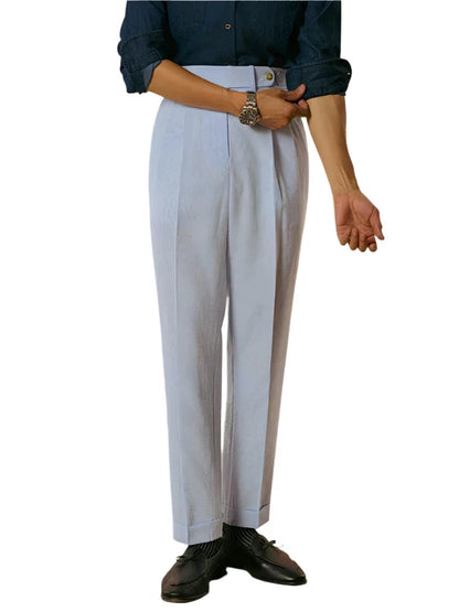 Men Classic Striped High Waist Suit Pants | Pleated Slim Pants