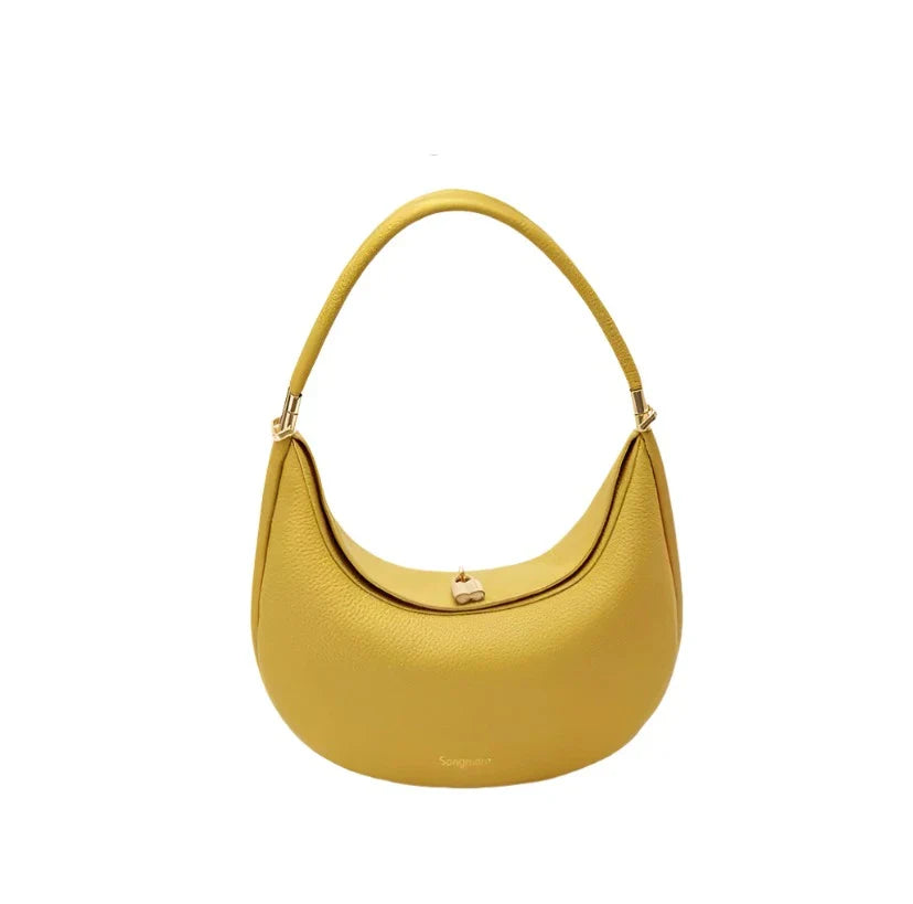 Women Half Moon Shoulder Bag | Luxury Leather Bag | Underarm Handbag | Crossbody Bag Yellow