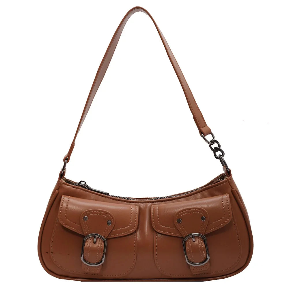 Women Vintage Double Pockets Shoulder Bag | Leather Bag
