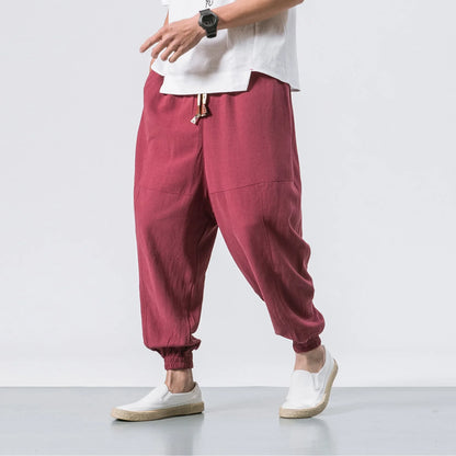 Men Tang Suit Jacket | Linen Top | Long Sleeve Burgundy Bottom