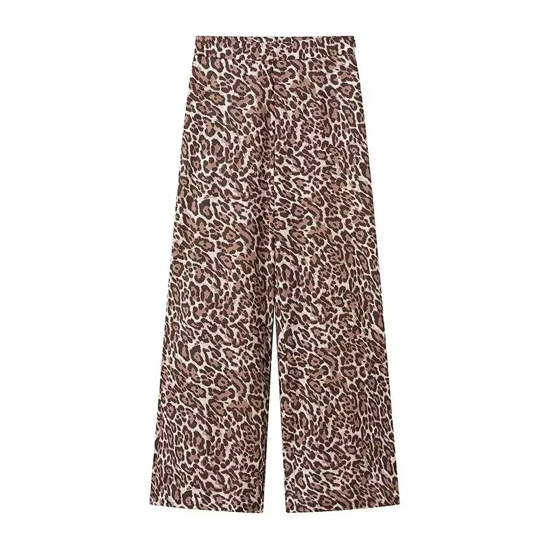 Women Leopard Print Vacation Two-Piece Set | High Waist Wide Leg Pants | Cut Out Bowknot Sleeveless Vest Top leopard pants