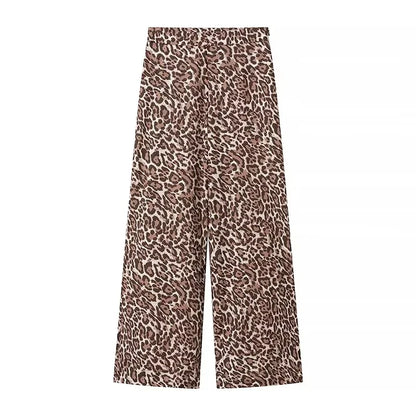 Women Leopard Print Vacation Two-Piece Set | High Waist Wide Leg Pants | Cut Out Bowknot Sleeveless Vest Top leopard pants