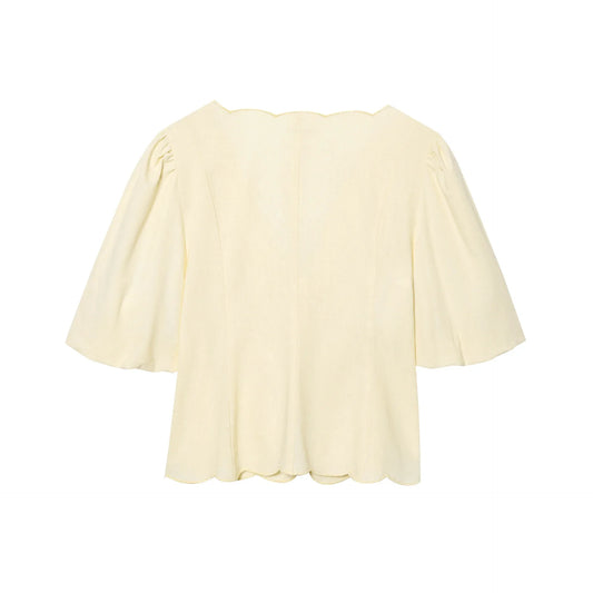 Women Butter Yellow Top and Pants Set | Puff Sleeve Blouse | Wide Leg Pants | Summer Vacation Set