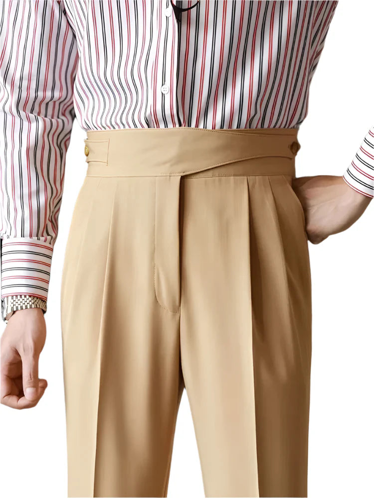 Men Naples Trousers | Belt-up High Waist Slim Pants | Business Casual Straight Pants