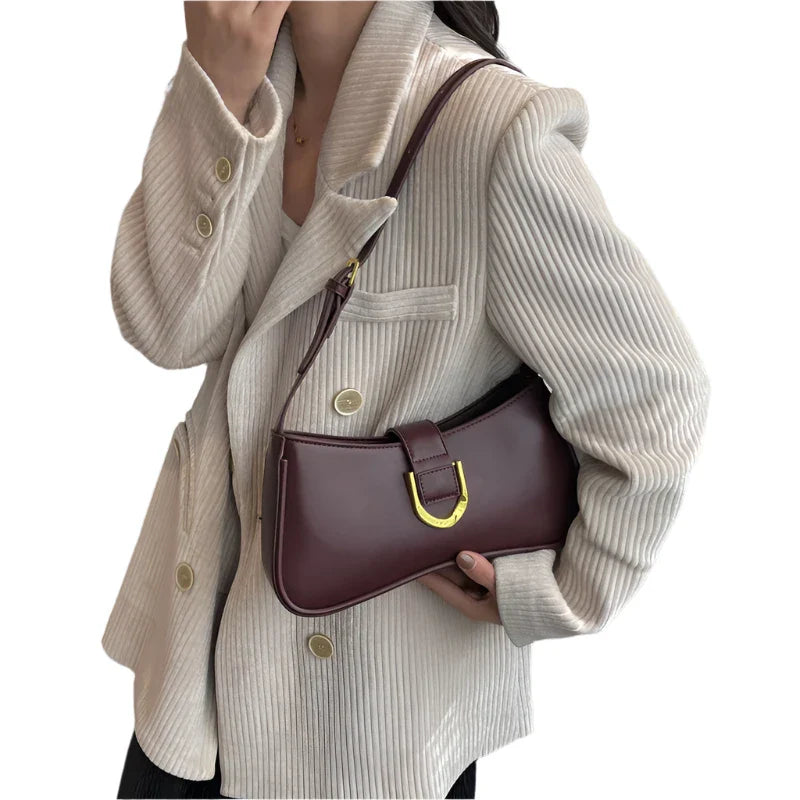 Women Leather Saddle Buckle Shoulder Bag