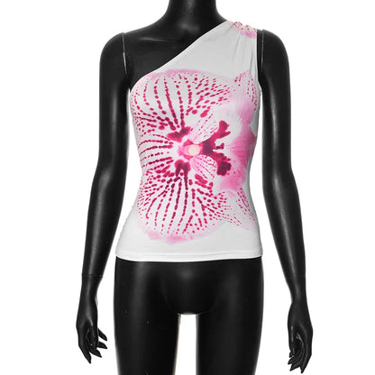 Women Floral Print Fitted Top | One Shoulder | Backless Tank Top | Summer Top