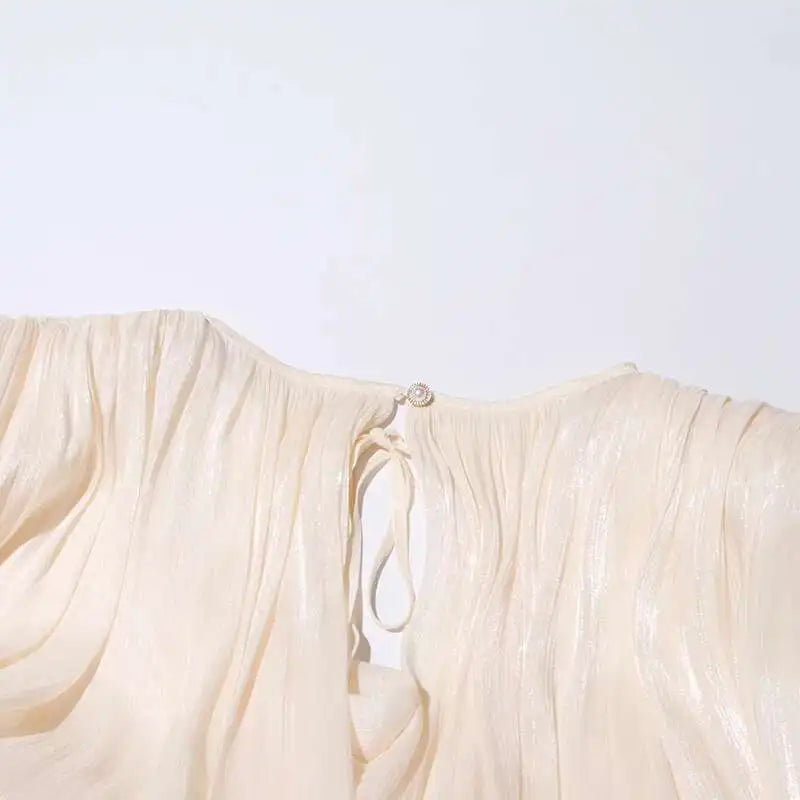 Women Flowy Mini Dress | V Neck | Long Sleeve | Spliced | Lace Up | Blouse Dress