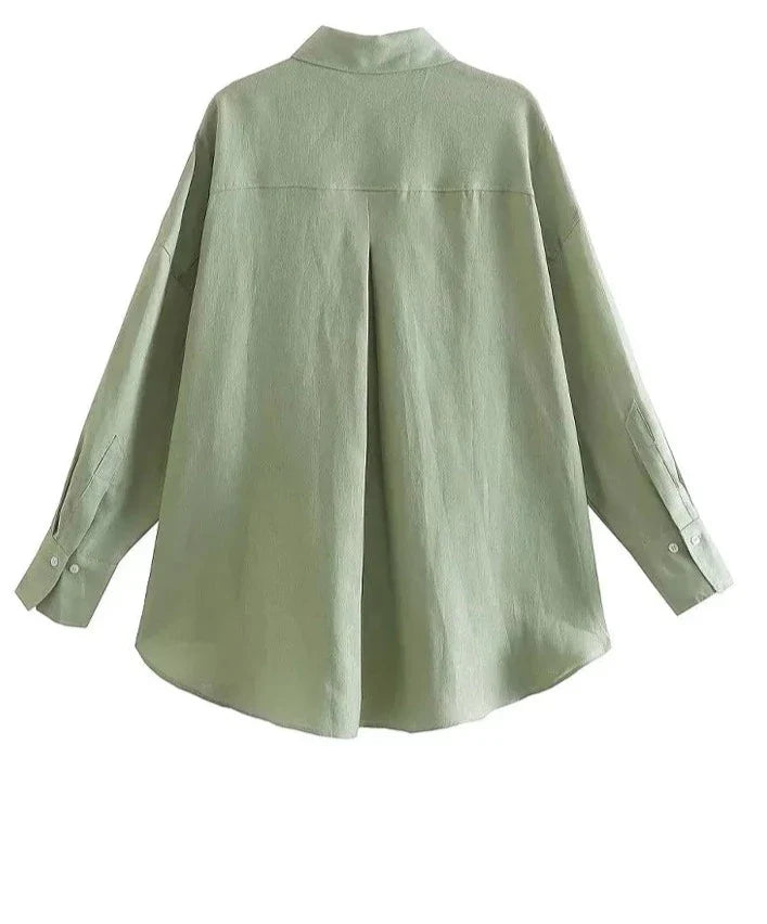 Women Vintage Oversized Linen Button Up Shirt | Chic Long Sleeves Blouse Top