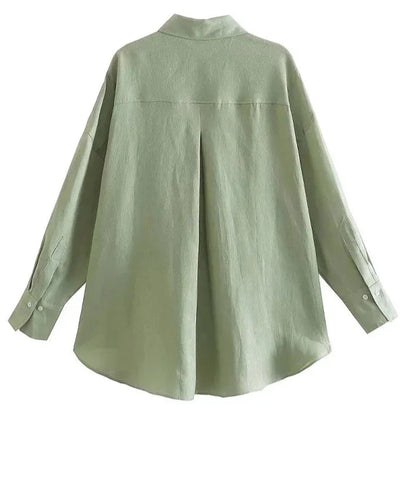 Women Vintage Oversized Linen Button Up Shirt | Chic Long Sleeves Blouse Top