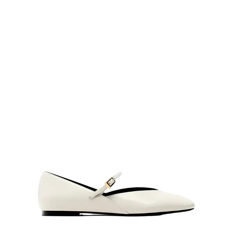 Women Ballet Shoes | Casual Round Toe Flats | Patent Leather | Ballerina Flats Beige