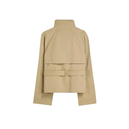 Women Belted Cropped Trench Coat | Autumn | Casual Stand Collar Coat