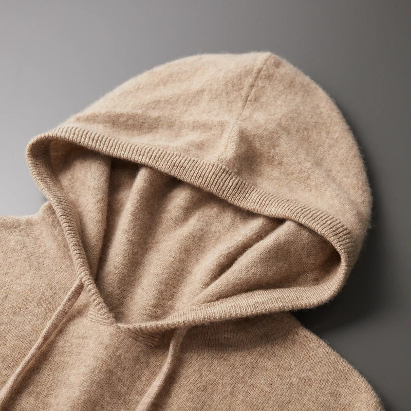 Men Merino Wool Hoodie | Casual Knitted Pullover Sweater | Hooded Collar