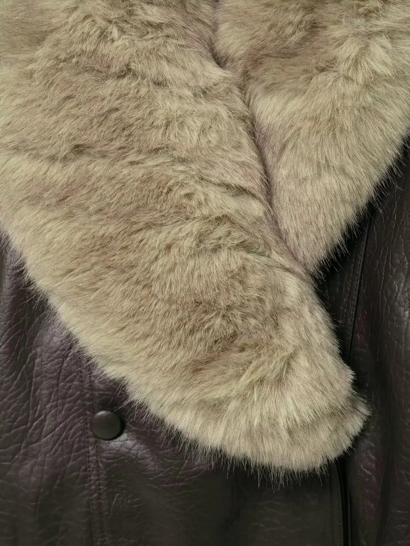 Women Winter Loose Leather Fur Jacket | Big Fur Collar | Casual Coat | Double Breasted