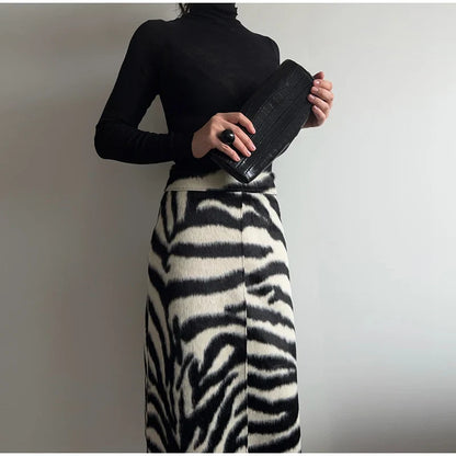 Women Zebra Print Skirt | High Waist | Midi Skirt | Elegant | Slim | Long Skirt