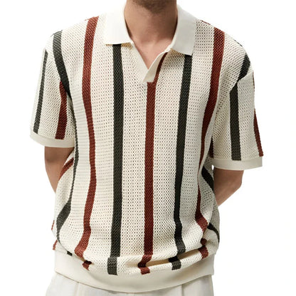 Men Knitted Striped Shirt | Men Breathable Summer Shirt | Hollow Knit