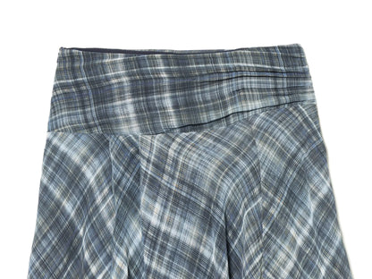 Women Blue Plaid Pleated Skirt | Asymmetrical Hem | High Waist | Long Skirt | Y2k