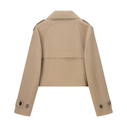 Women Cropped Trench Coat | Long Sleeve | Casual Classic
