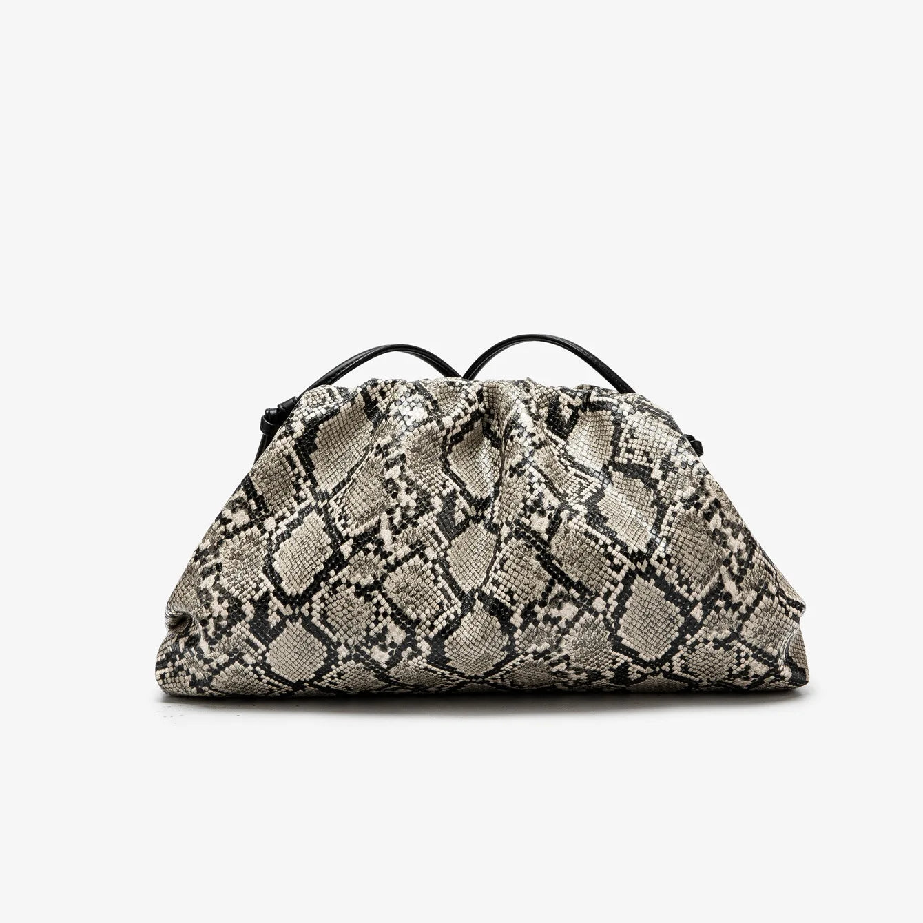 Women Leather Ruched Serpentine Dumpling Bag | Pouch Handbag | Cloud Clutch | Snake Pattern Shoulder Bag | Crossbody Bag