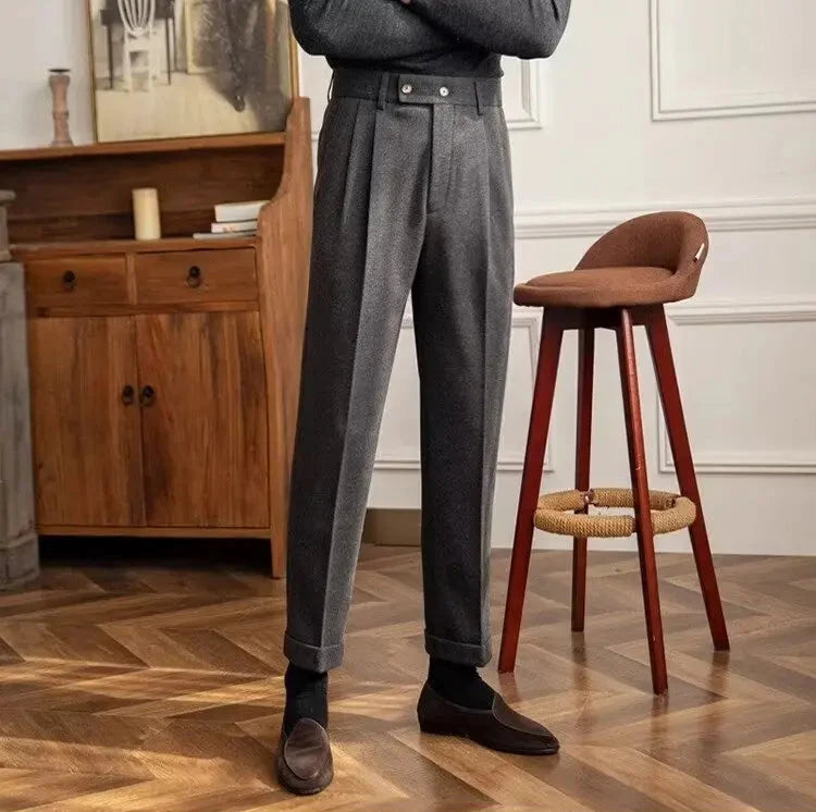 Men Classic Italian Naples Style Pants | Suit Pants | High Waisted | Straight Fit | Formal Business Pants | Thick Trousers