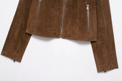 Women Short Suede Jacket | Long Sleeve | Fall | Casual Vintage Jacket