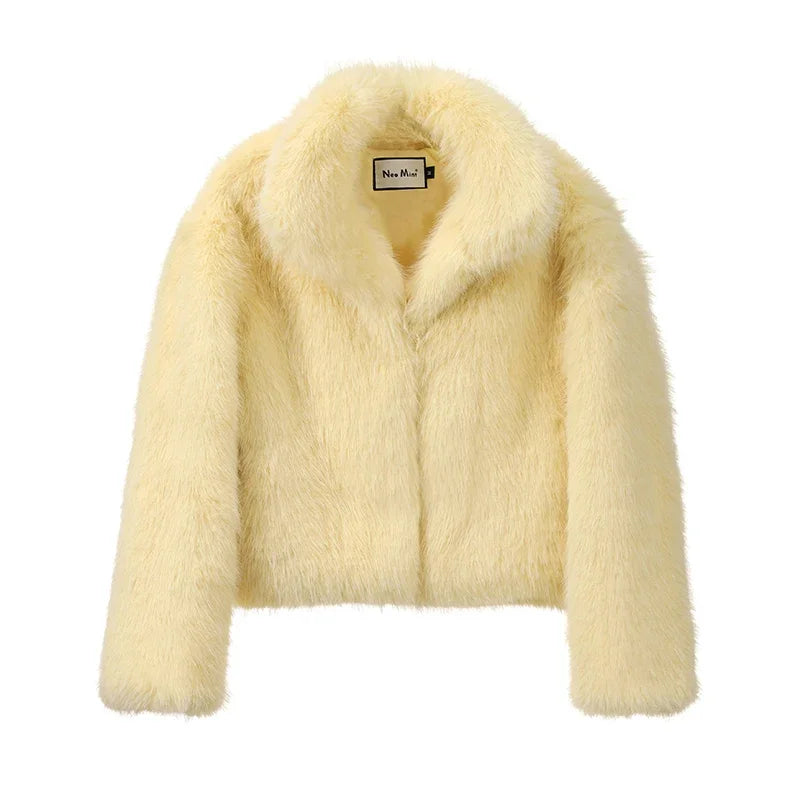 Women Winter Fur Jacket | Thick Warm Short Fur Coat yellow