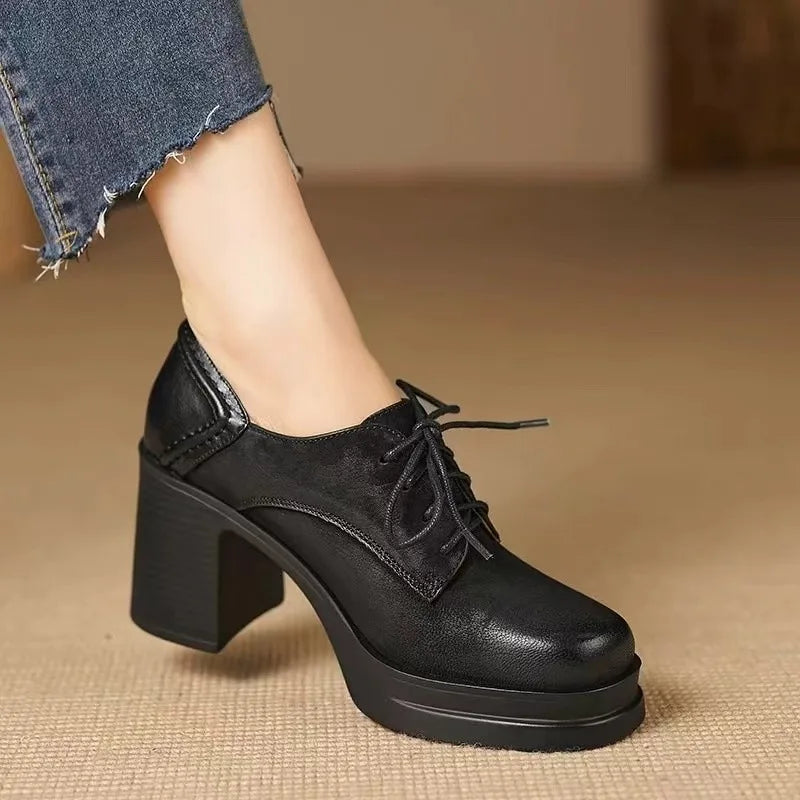 Delphine | Women's Lace Up Block Heel Oxfords Platform High Heels