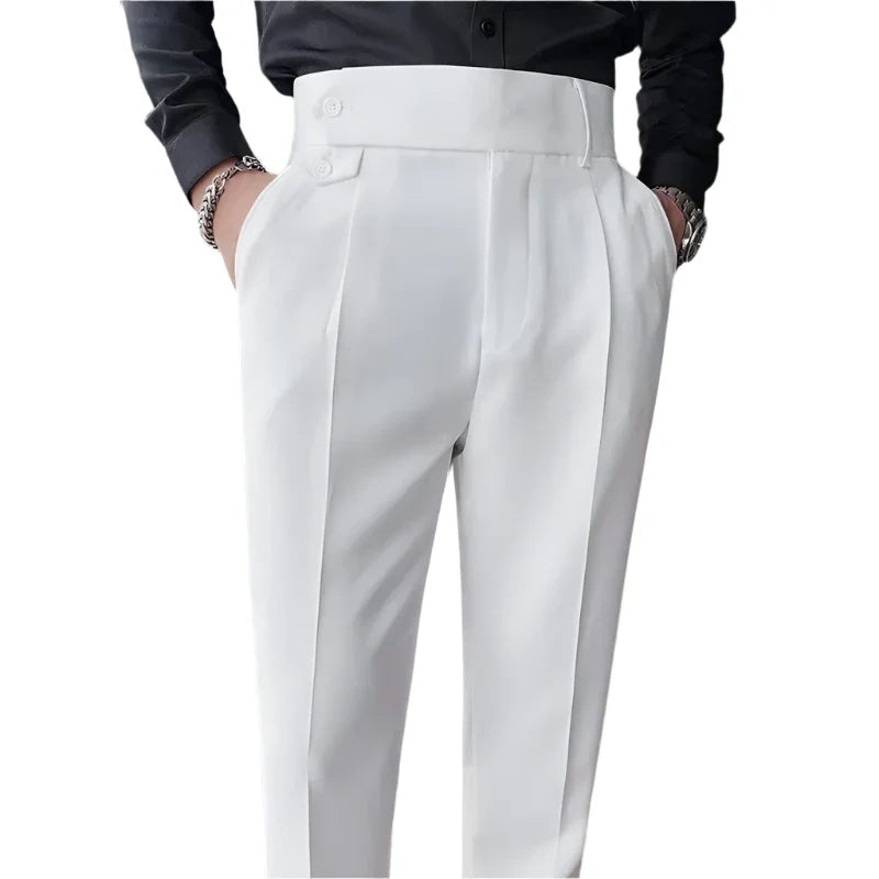 Men Vintage Style Pants | High Waisted Suit Pant | Business Casual Straight Trousers White