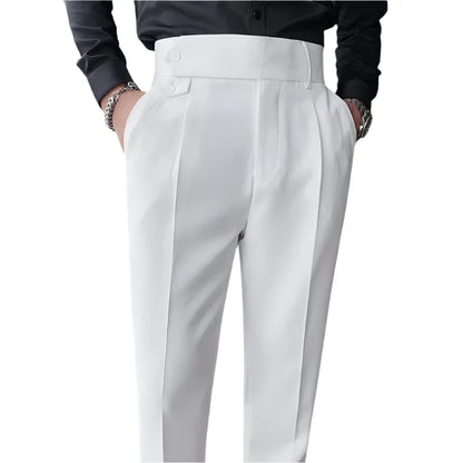Men Vintage Style Pants | High Waisted Suit Pant | Business Casual Straight Trousers White
