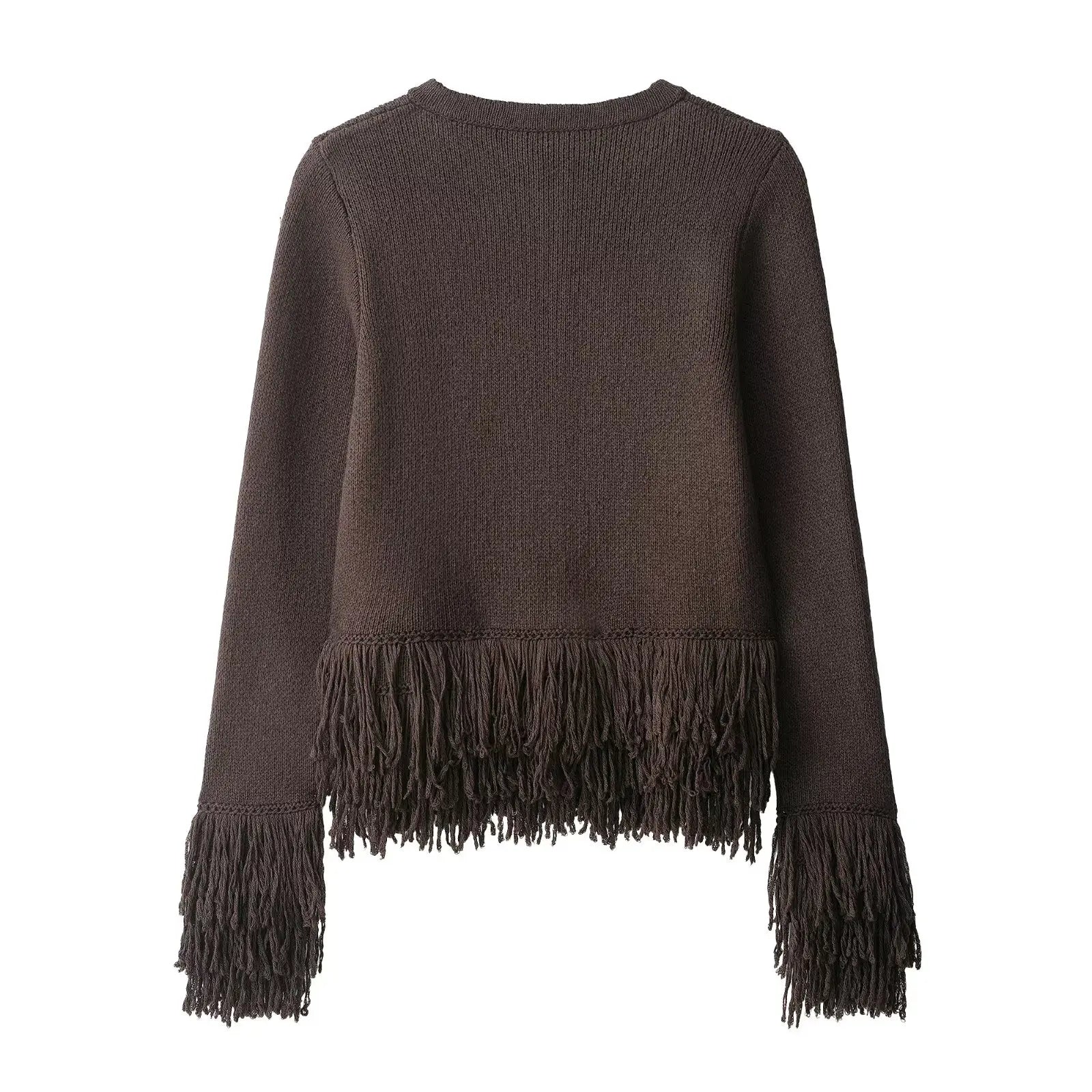Women Fringed Cardigan | Knitted Sweater with Tassel | Vintage | Long Sleeves