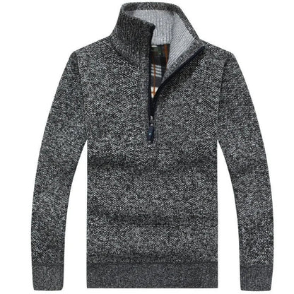 Men Fleece Thick Sweater | Half Zipper Turtleneck Warm Pullover | Slim Knitted Wool Sweater Dark Grey