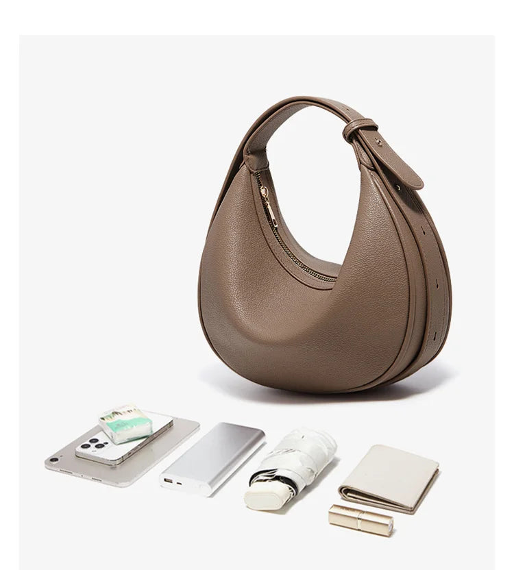 Women Shoulder Bag | Leather Crescent Underarm Bag | Minimalist Crossbody Bag