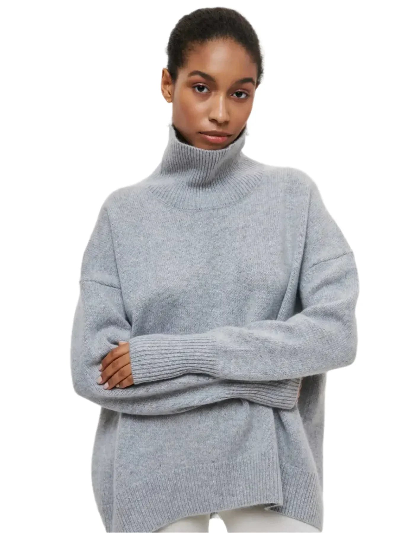 Women Oversized Thick Turtleneck Sweater grey