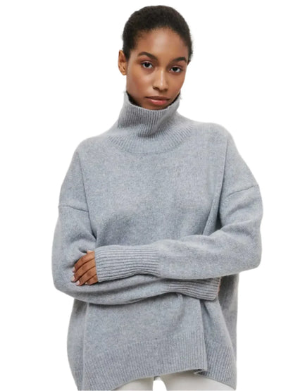 Women Oversized Thick Turtleneck Sweater grey