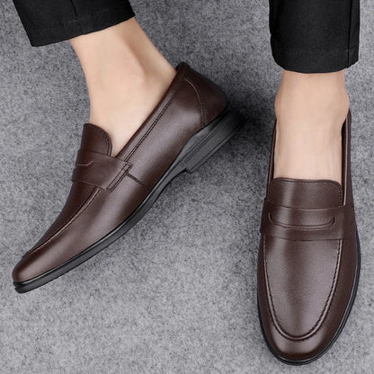 Men Plain Round Toe Leather Loafers | Leather Shoes