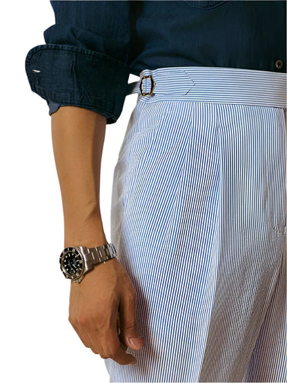 Men Classic Striped High Waist Suit Pants | Pleated Slim Pants