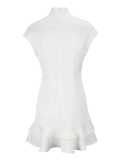 Women Ruffled Elegant Party Dress | Short Sleeve | Patchwork | Slim Fit | Summer | Mini Dress